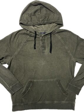 Michael Stars Olive Hooded Henley Sweatshirt